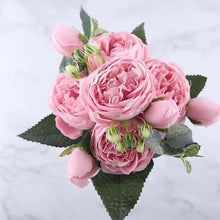 Load image into Gallery viewer, 30cm Rose Pink Silk Peony Artificial Flowers Bouquet 5 Big Head and 4 Bud Cheap Fake Flowers for Home Wedding Decoration indoor - PerfectWeddingShop
