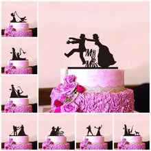 Afbeelding in Gallery-weergave laden, Funny Wedding Party Cake Topper Bride Groom Mr Mrs Acrylic Black Cake Toppers Mixed Sports Style Couples Cake Wedding Decoration - PerfectWeddingShop
