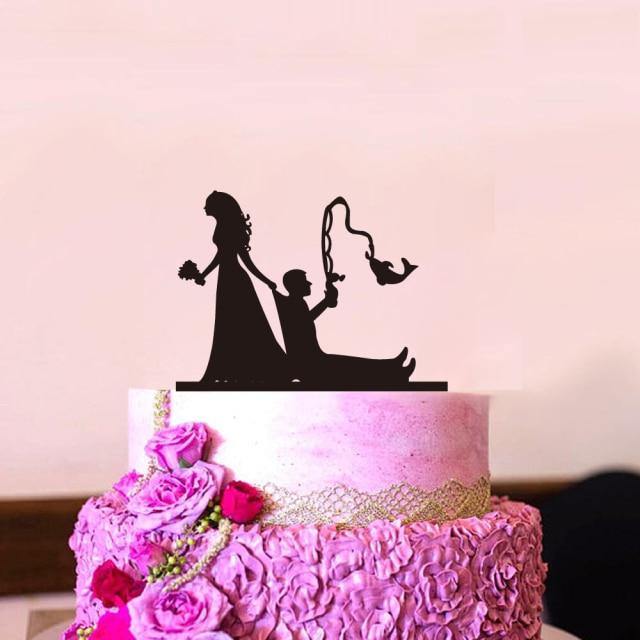 Funny Wedding Party Cake Topper Bride Groom Mr Mrs Acrylic Black Cake Toppers Mixed Sports Style Couples Cake Wedding Decoration - PerfectWeddingShop