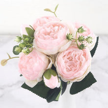 Load image into Gallery viewer, 30cm Rose Pink Silk Peony Artificial Flowers Bouquet 5 Big Head and 4 Bud Cheap Fake Flowers for Home Wedding Decoration indoor - PerfectWeddingShop
