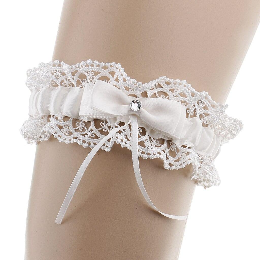 Beige Lace Bowknot Rhinestone Wedding Garter Gift Bride Bridesmaid Accessory - PerfectWeddingShop