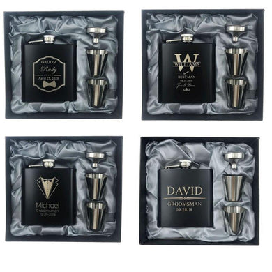1 Set Personalized Engraved 6oz Black Stainless Steel Hip Flask With Box Wedding Favors Best Man gift Groom gift Groomsman Gift - PerfectWeddingShop