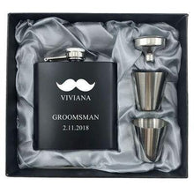 Load image into Gallery viewer, 1 Set Personalized Engraved 6oz Black Stainless Steel Hip Flask With Box Wedding Favors Best Man gift Groom gift Groomsman Gift - PerfectWeddingShop
