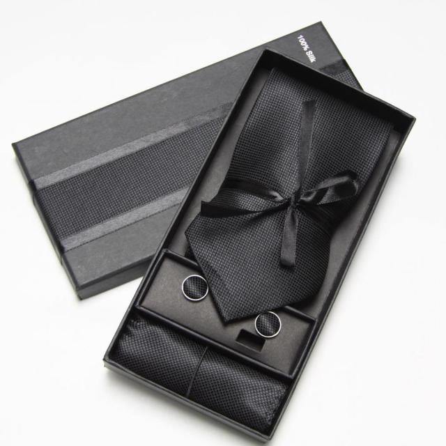 2019 Fashion Wide Tie Sets Men's Neck Tie Hankerchiefs Cufflinks 10 colours Box gift polyester handmade - PerfectWeddingShop